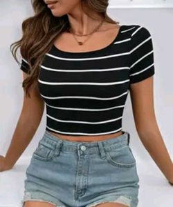 Women’s Black & White Striped Crop Top