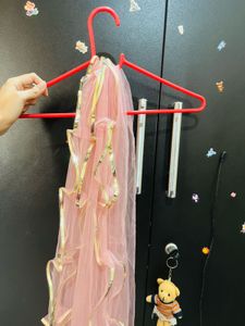Elegant Pink Net Dupatta with Golden Border