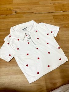 White T-Shirt with Red Hearts