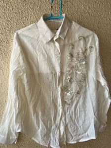 Embellished White Linen Shirt with inner new wdtag