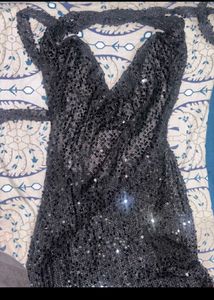 Sparkling Black Sequin Halter Dress