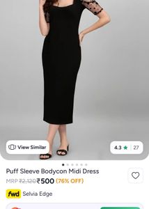 NEW Chic Black Puff Sleeve Midi Dress