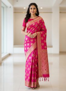 Pink & Gold Patterned Saree