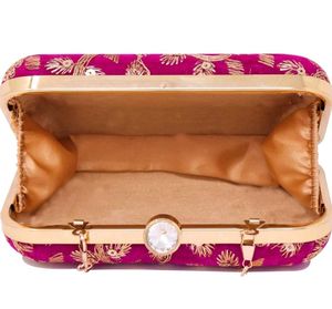 Vibrant Pink Embroidered Clutch Bag