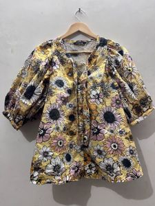 Yellow Floral Giant Puff Sleeve Top