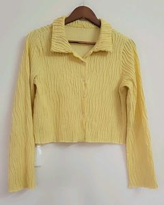 Crinkle Texture Button-Up Top