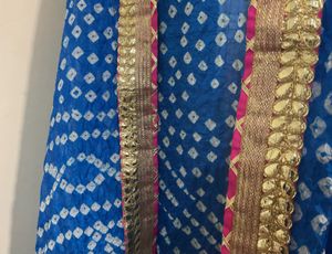Vibrant Blue Bandhani Dupatta with Gold Trim