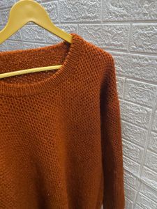🧶 Hand-Knitted Rust Brown Textured Knit Sweater