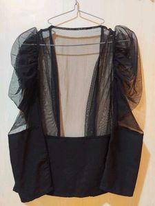 Black Sheer Puff Sleeve Top (Jacket)