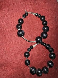 Black Beaded Hoop Earrings