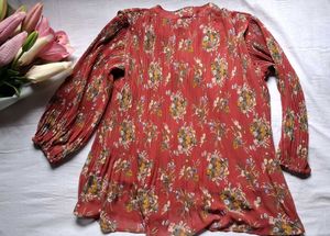 ✅️price drop ✅️Red Floral Pleated Long Sleeve Top