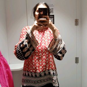 Stylish Ajrakh Print Corset Back Kurti