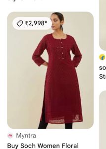 Maroon Embroidered Kurti