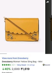 Dressberry Mustard Yellow Embellished Sling Bag