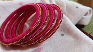 Pink &amp; Gold Beaded Bangles
