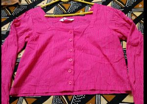 Pink Striped Square Neck Cropped Top