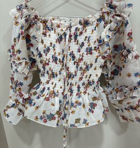 Chic Floral Smocked Off-Shoulder Blouse