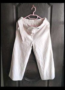 Cream Cropped Wide-Leg Pants