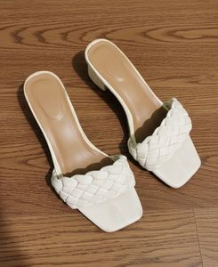 Woven Detail Block Heel Mules