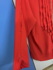 Red Pleated Front Blouse