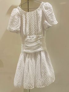 Elegant White Puff Sleeve Ruffle Dress