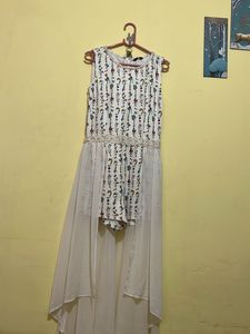 Chic White Floral Jumpsuit with Overlay