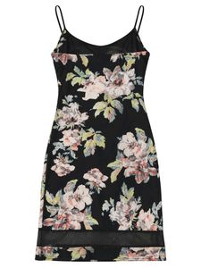 Vintage Black Floral Slip Dress with Mesh Trim
