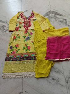 Yellow Floral Kurta Set with Dupatta