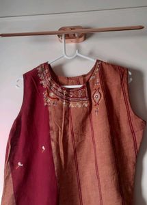 Ethnic South Cotton embroidered Kurti &amp; dupatta