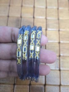 Blue plastic Bangles with Gold Embellishments