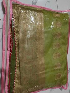 Elegant Green Saree with Gold Border