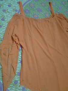 Orange Cold Shoulder Top with Embellishments
