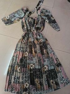 Patterned Puff Sleeve Dress