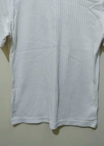 White Ribbed T-Shirt top with Floral Embroidery