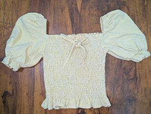 Yellow Gingham Smocked Top