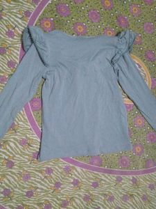 Stylish Blue Ruffled Long Sleeve Top
