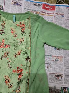 Vibrant green Kurta with gold balls
