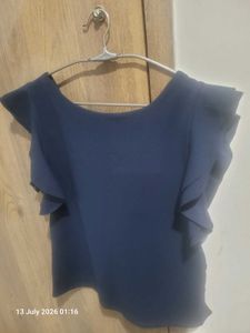 Navy Blue Flutter Sleeve Top