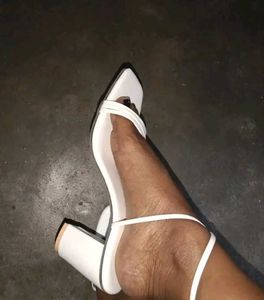 White Strappy Lace-Up Block Heels
