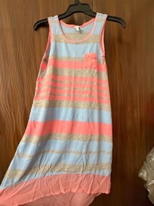 Striped Sleeveless Dress with Chiffon Hem