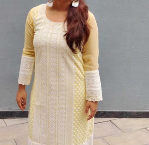 Pale yellow Chikankari kurti