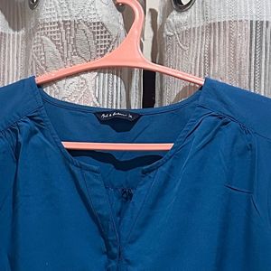 Teal Blue V-Neck Button-Up Tunic Top