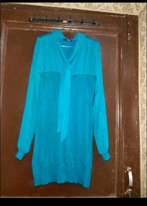 Blue Tie-Neck Dress winter