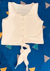 Cream Textured Tie-Front Tank Top