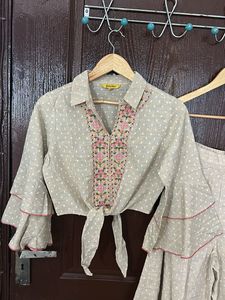 GLOBAL DESI Embroidered Crop Top &amp; Palazzo Set
