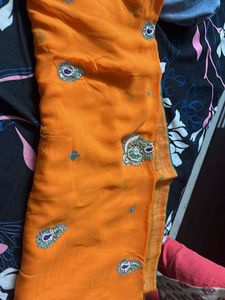 Orange Sari with Embellishments