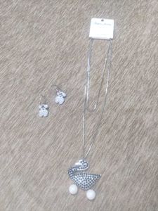 Cute Teddy Bear &amp; Swan Necklace &amp; Earrings Set