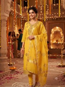 Biba Embroidered Kurta with Leggings & Dupatta