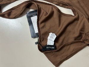Brown Halter Neck Ribbed Crop Top