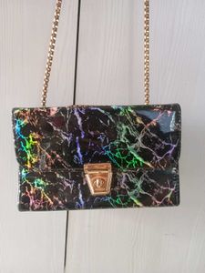 Holographic Marble Clutch Black side Bag